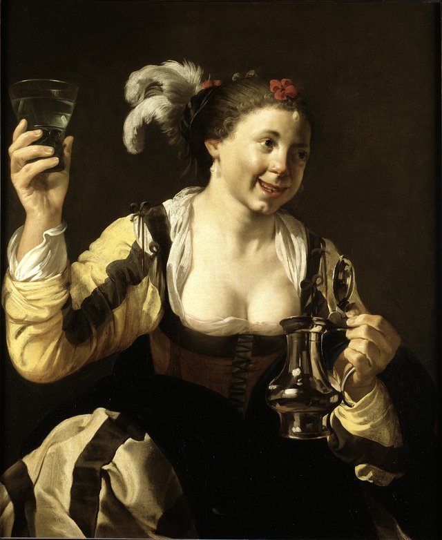 A Girl Holding a Glass ("Taste", One of a Series of the Five Senses) by Hendrick ter Brugghen