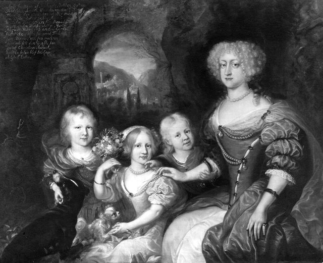 Fredrika Amalia (1649-1704), prinsessa av Danmark, hertiginna av Holstein-Gottorp samt hennes barn Sofia Amalia (1670-1710), Fredrik IV (1671-1702) och Kristian August (1673-1726) by Jürgen Ovens