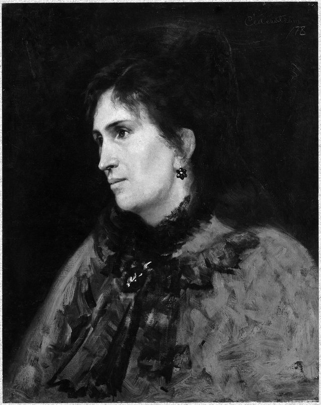 Amy Jaeder, 1843-1912, gift med friherre Gustav Cederström by Gustaf Cederström