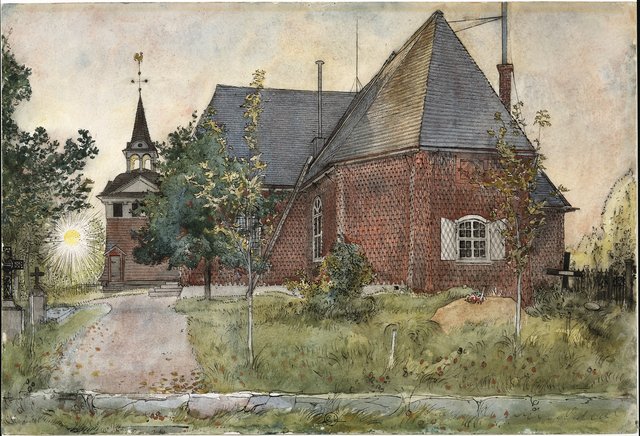 Old Sundborn Church. From A Home (26 watercolours) by Carl Larsson