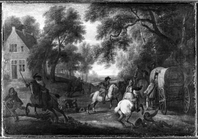 Soldiers Attacking a Caleche by Adam Frans van der Meulen
