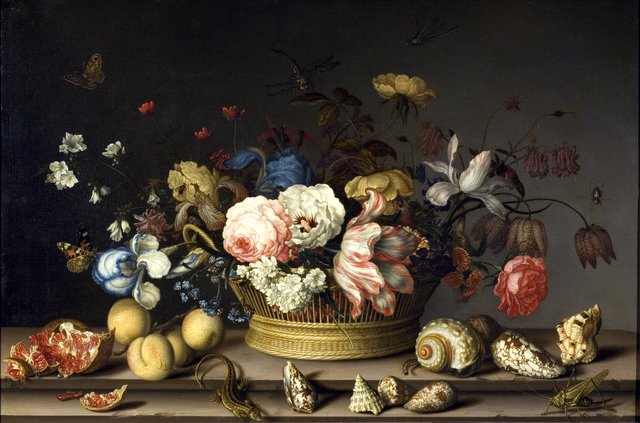 Still Life with a Basket of Flowers by Balthasar van der Ast