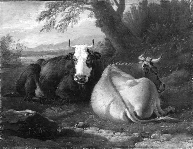Two Cows Resting by Pieter van Bloemen