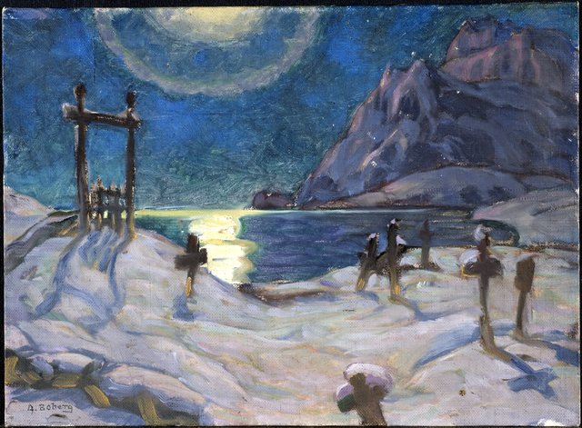 The Graveyard in the Mountains. Study from Lofoten by Anna Boberg