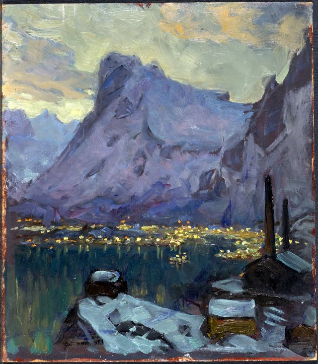 Svolvaer Harbour at the Height of the Fishing Season.Study from Lofoten by Anna Boberg
