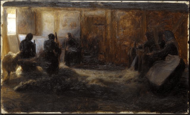 Flax-beating at Tidsvilde, Själland by Julius Paulsen