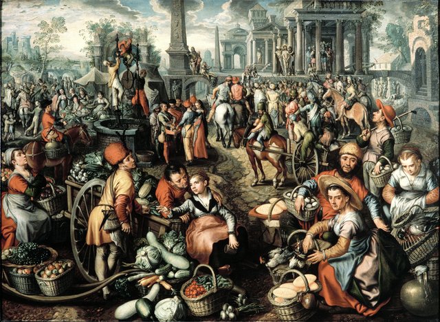 Market Scene: Ecce Homo, the Flagellation and the Carrying of the Cross by Joachim Beuckelaer