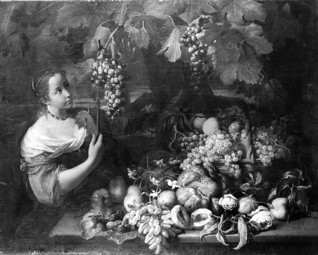 Girl with Grapes and Still Life with Fruit by Abraham Brueghel