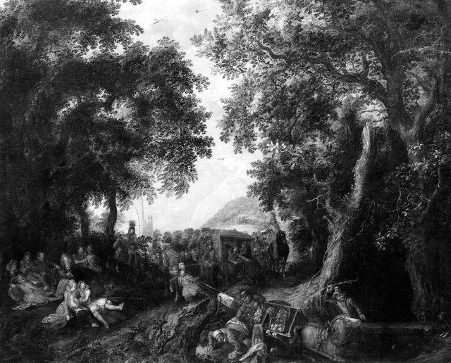 Landscape with a Hunting Party and an Overturned Wagon by David Vinckboons