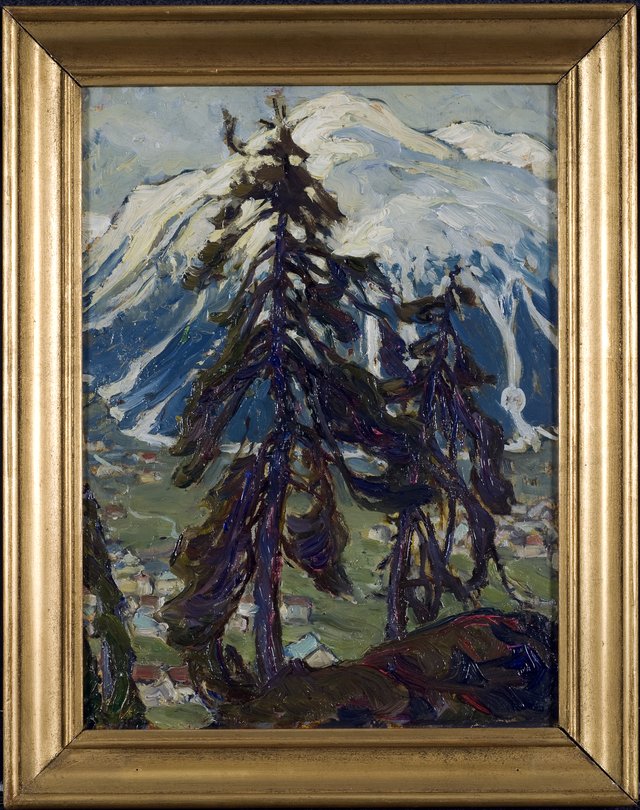 Fir Trees in front of the Mountains. Study from North Norway by Anna Boberg