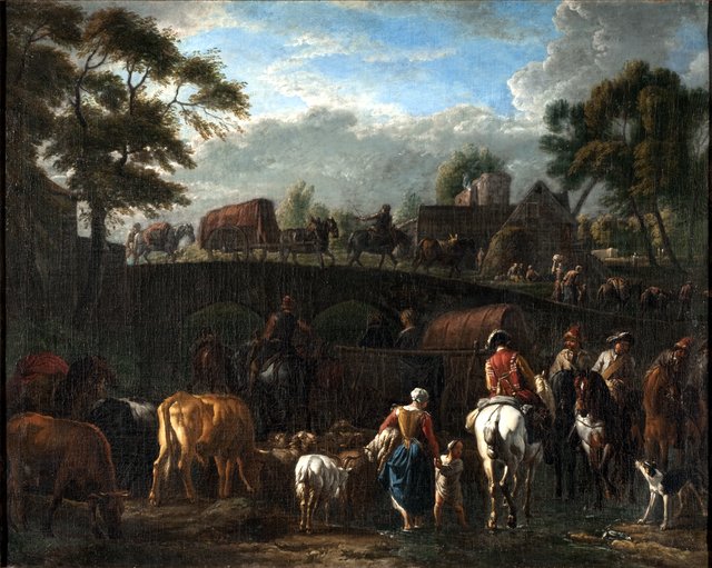 Landscape with Peasants, Soldiers and Cattle by Pieter van Bloemen