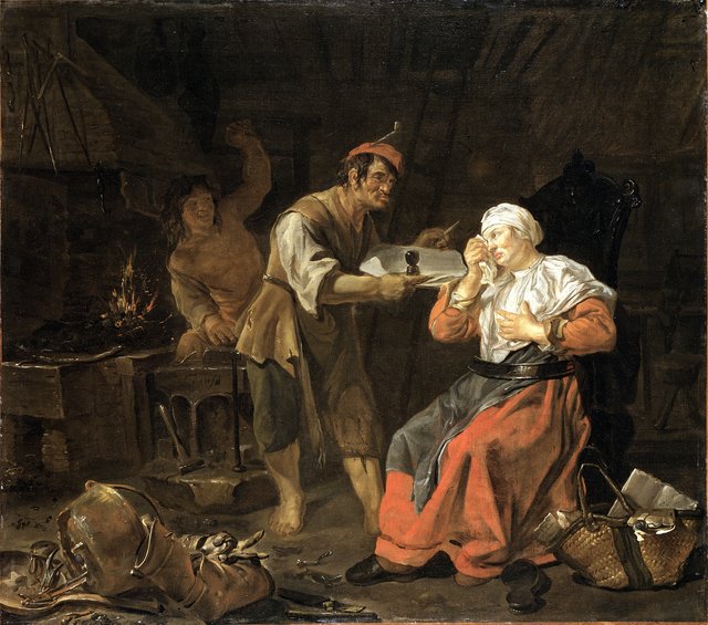 Weeping Woman in a Blacksmith’s Shop by Gabriel Metsu