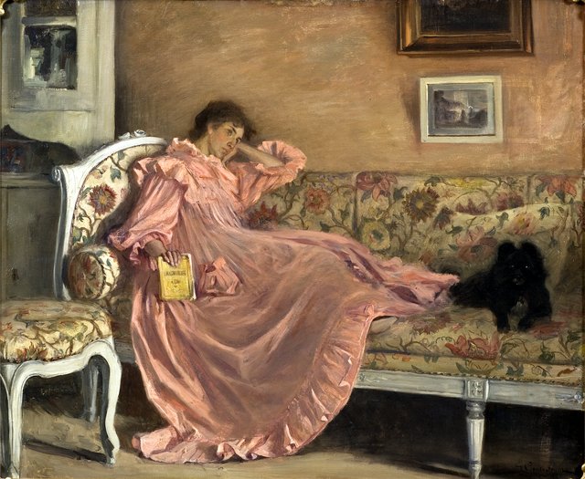 Carola Sitting on the Sofa by Gustaf Cederström
