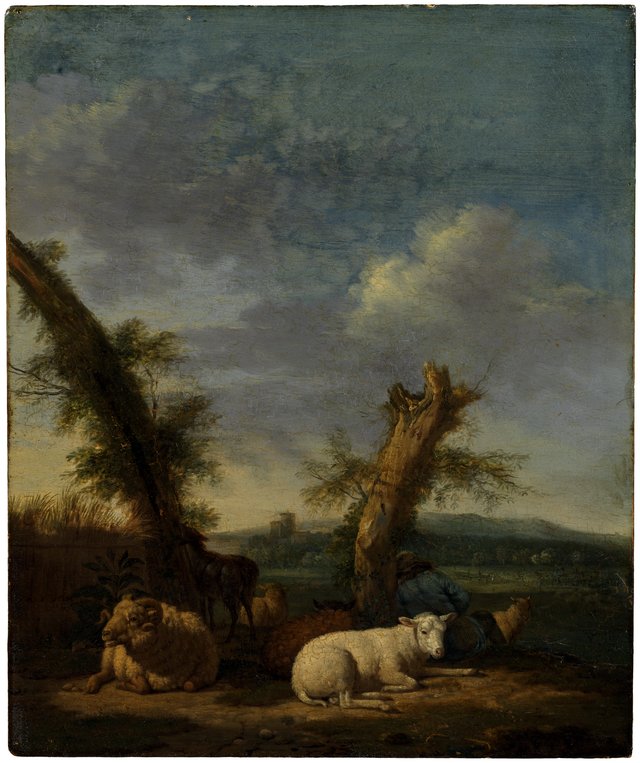 Landscape with Sheep and a Sleeping Shepherd by Adriaen van de Velde