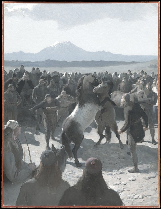 The Horse-Fight at Hlidarendi by August Malmström