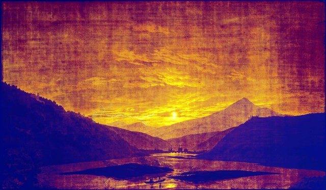 Mountainous River Landscape, night by Caspar David Friedrich