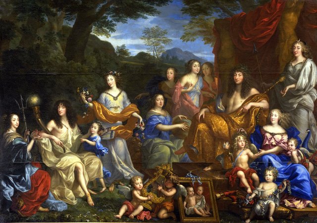Mythological portrait of Louis XIV and the royal family by Jean Nocret