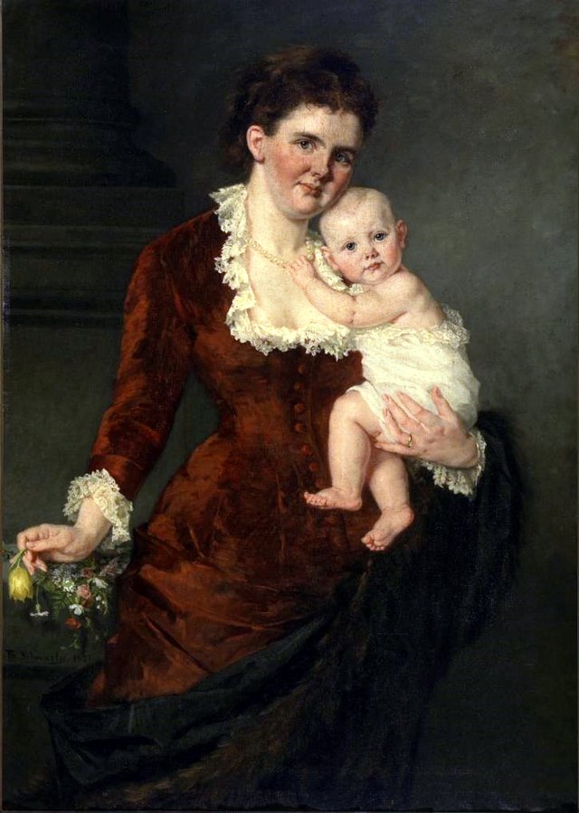 Queen Emma with Princess Wilhelmina on her arm by Thérèse Schwartze