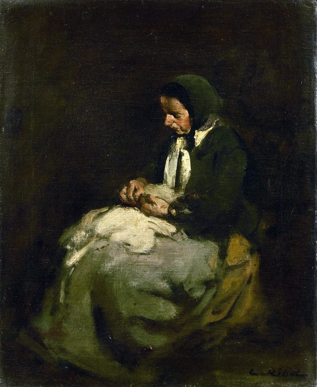Woman Sewing by Augustin Théodule Ribot