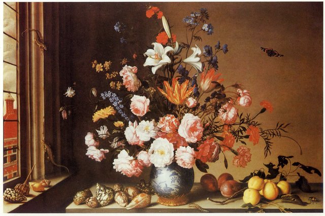 Vase of Flowers by a Window by Balthasar van der Ast