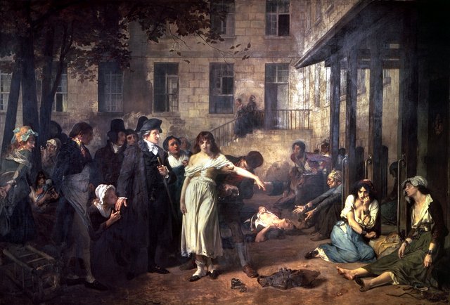 Pinel, médecin en chef de La Salpêtrière, délivrant des aliénés de leurs chaînes by Tony Robert-Fleury