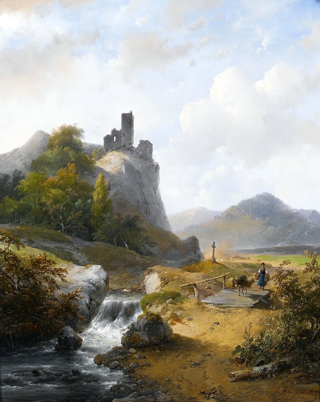 German Landscape with Ruin by Andreas Schelfhout