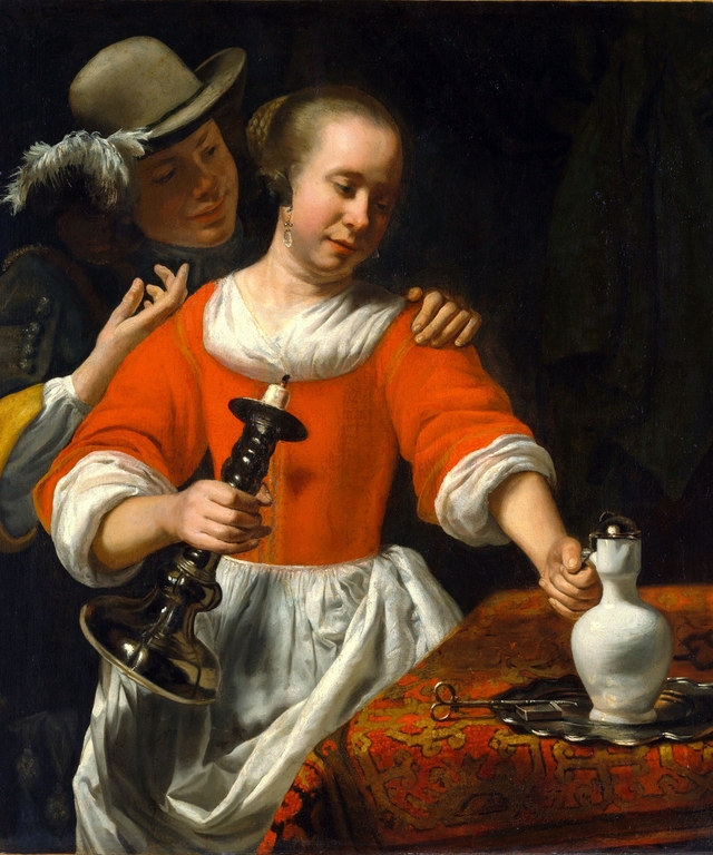 A Young Woman and a Cavalier by Cornelis Bisschop