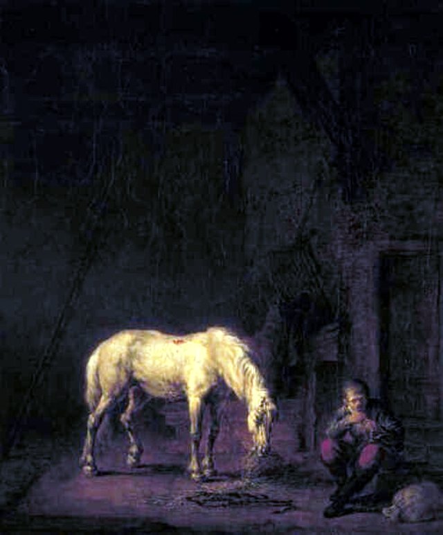 Stable with White Horse by Louis Moritz