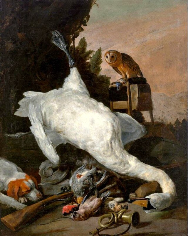 Hunting still life with a swan by Pieter Boel