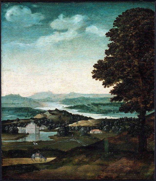 Landscape with grazing donkey by Joachim Patinir