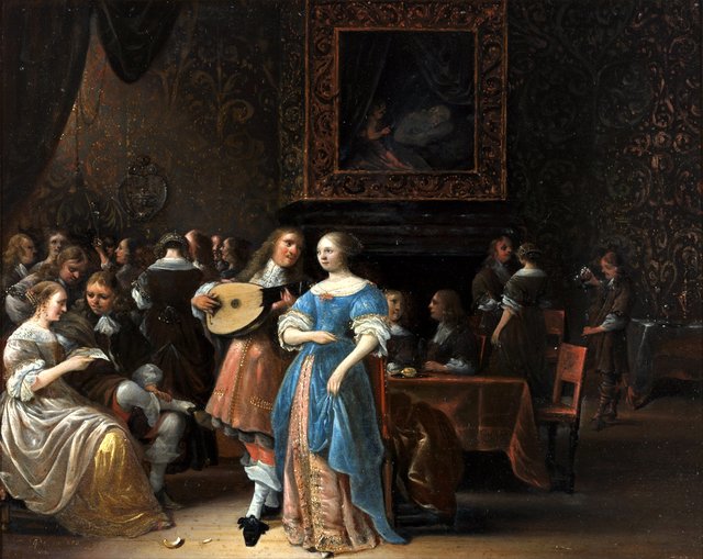 Elegant company in an interior by Anthonie Palamedesz.