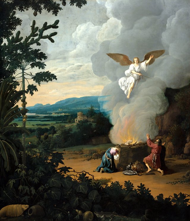 Brasilian landscape with Manoah's sacrifice by Frans Post