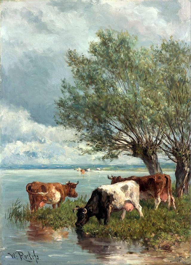 Cows near Water by Willem Roelofs