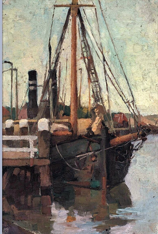 Landing-stage with boats by Anthon van Rappard