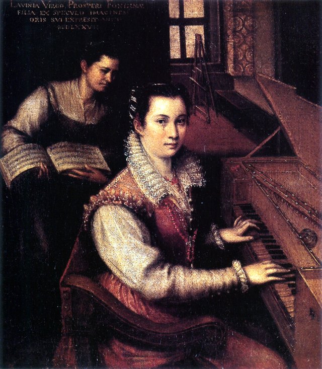 Self-portrait at the Virginal with a Servant by Lavinia Fontana