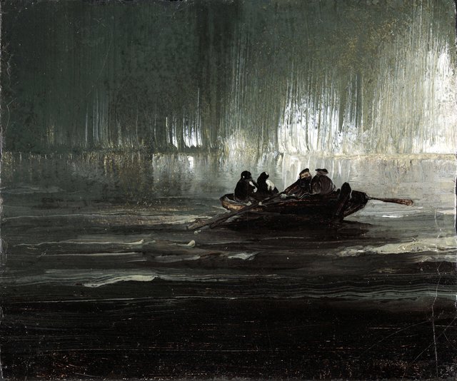 Northern Lights over Four Men in a Rowboat by Peder Balke