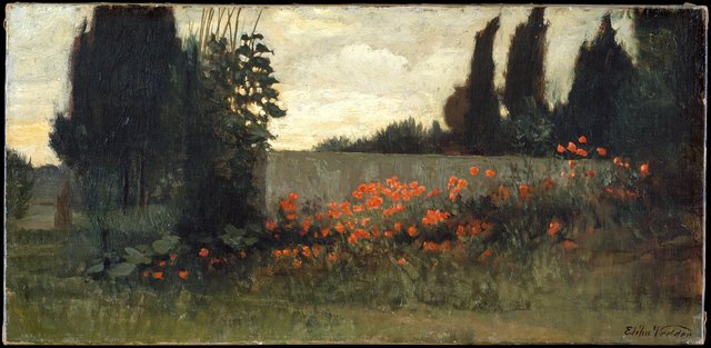 Cypress and Poppies by Elihu Vedder