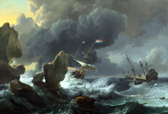 Ships in Distress off a Rocky Coast by Ludolf Bakhuizen