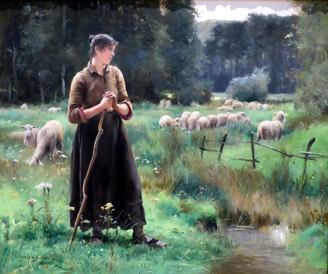 Peasant Girl with Sheep by Julien Dupré