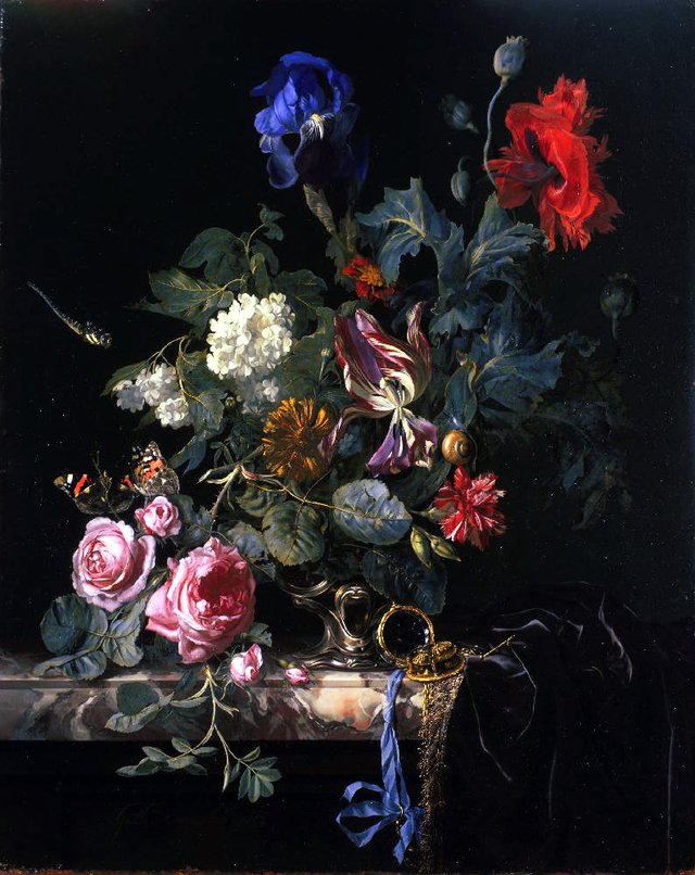 Flowers in a Silver Vase by Willem van Aelst