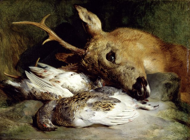 Head of a Roebuck and Two Ptarmigan by Edwin Landseer