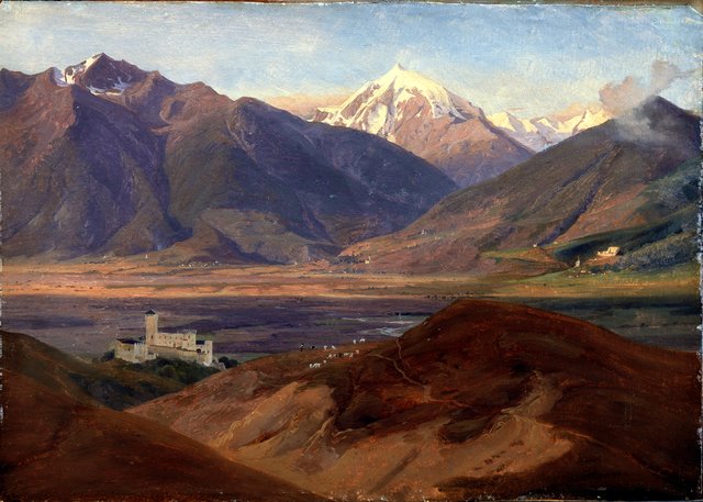 Mountain Landscape in Venosta with the Castle Coira and the Mountain Ortles by Jørgen Sonne