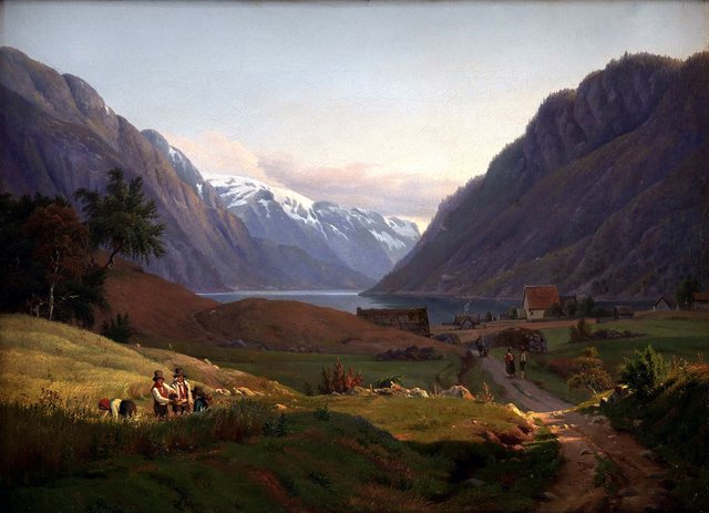 View of Odda at the Sør Fjord in Hardanger, Norway. Morning Light by Louis Gurlitt