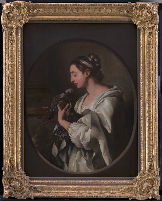 "L'Amour conjugal". A Young Woman with two Doves. An Allegory of Conjugal Love by Jean-François de Troy