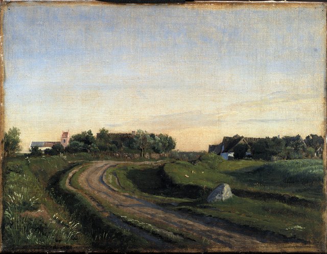 Vejby with the Church seen from the North. Evening Light. Zealand by P. C. Skovgaard