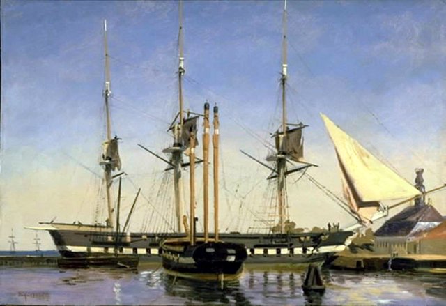 The Fregate "Niels Juel" near the Main Guard on Nyholm by Emanuel Larsen