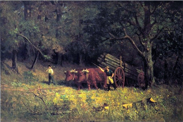 Untitled (boy and man with oxen) by Edward Mitchell Bannister