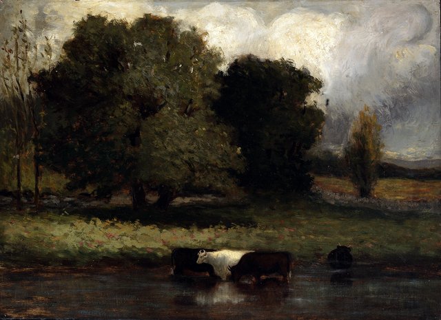 Untitled (Four Cows Wading in Pond) by Edward Mitchell Bannister