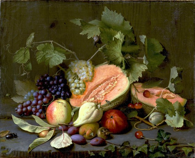 Still Life with Melons and Grapes by O.D. Ottesen