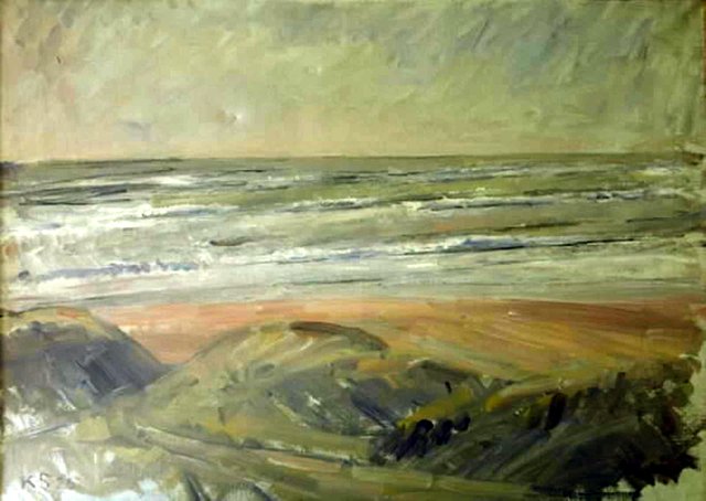 Udsigt fra klitter over Vesterhavet by Karl Schou